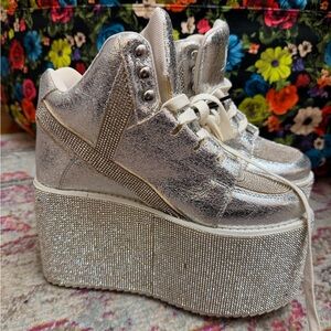 YRU Silver Crystal Maximalist Platform Sneakers